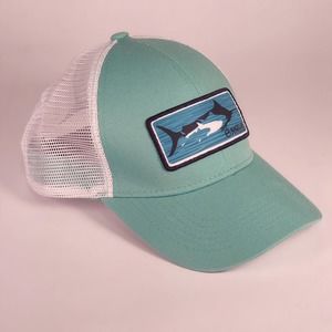 Magellan Outdoors Marlin Fade Patch Snapback Trucker Hat Mesh‎ Cap Aqua White